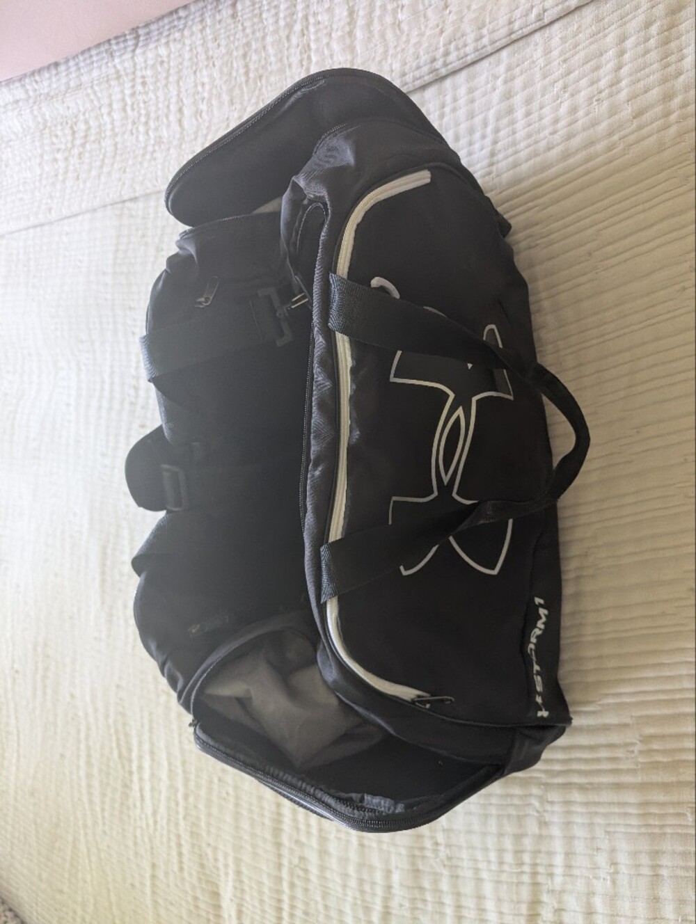 Under Armour Black Duffel Bag with White Trim